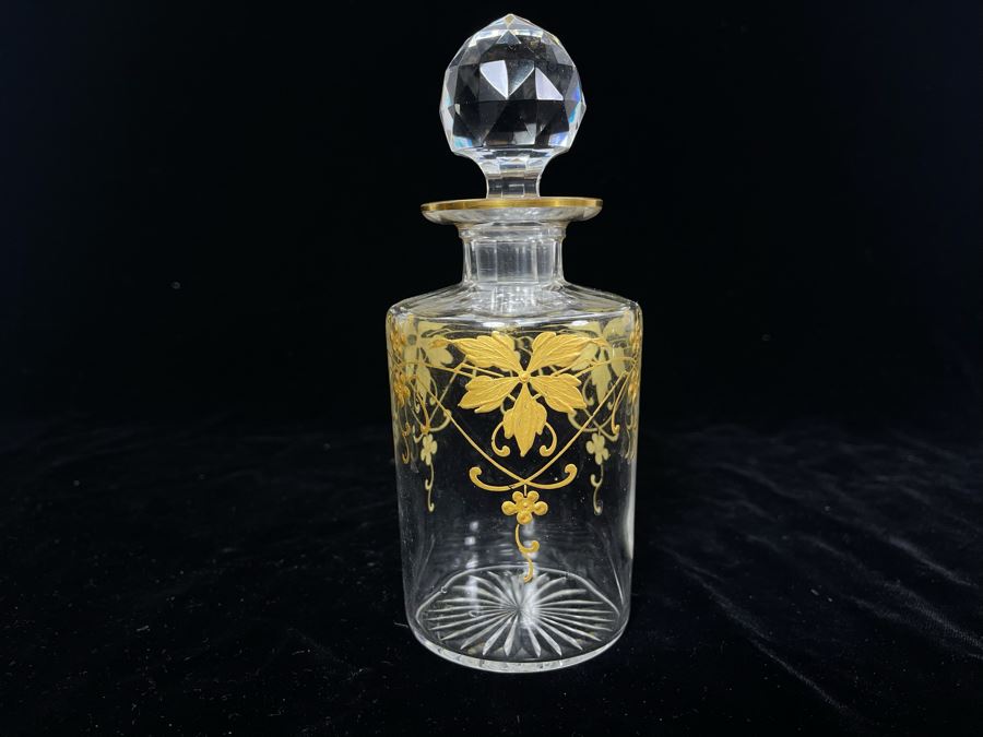 JUST ADDED - Vintage Glass Perfume Bottle With Gold Decorations 7H [Photo 2]