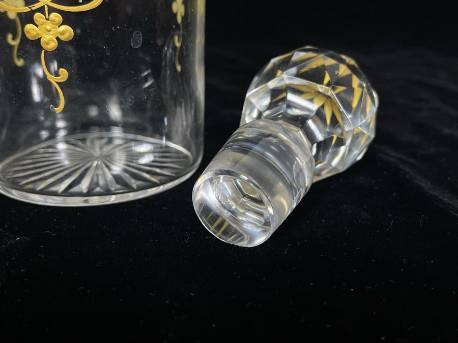 JUST ADDED - Vintage Glass Perfume Bottle With Gold Decorations 7H [Photo 6]