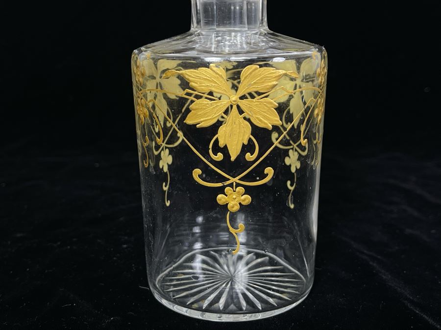 JUST ADDED - Vintage Glass Perfume Bottle With Gold Decorations 7H [Photo 3]