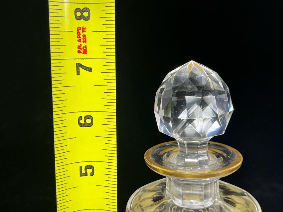 JUST ADDED - Vintage Glass Perfume Bottle With Gold Decorations 7H [Photo 5]