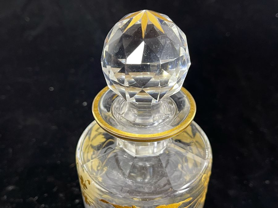 JUST ADDED - Vintage Glass Perfume Bottle With Gold Decorations 7H [Photo 4]