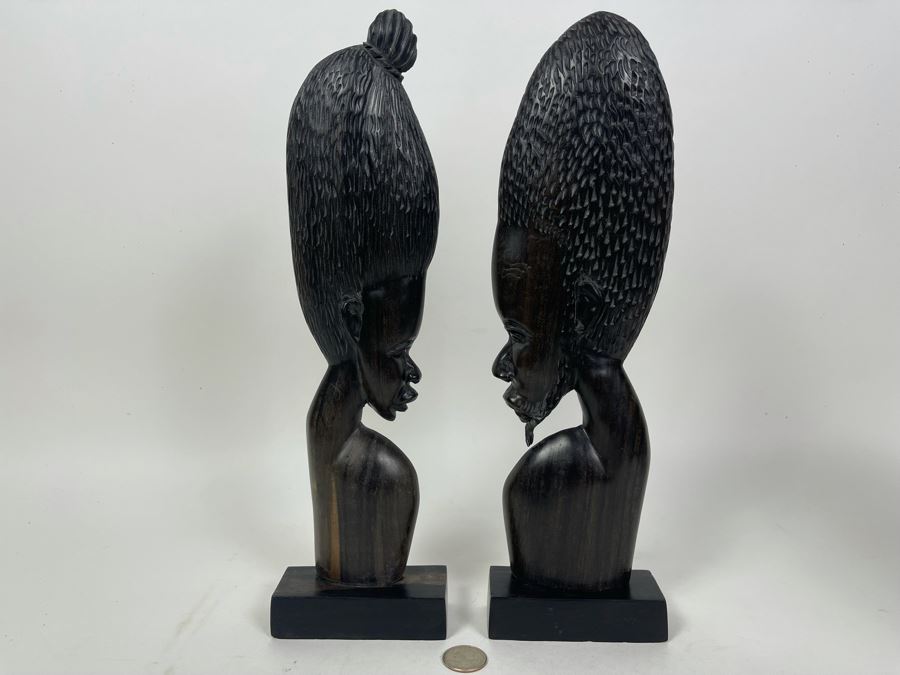 JUST ADDED - Pair Of Ironwood Carved African Sculptures Of Man And Woman 4W X 1.75D X 14H [Photo 3]