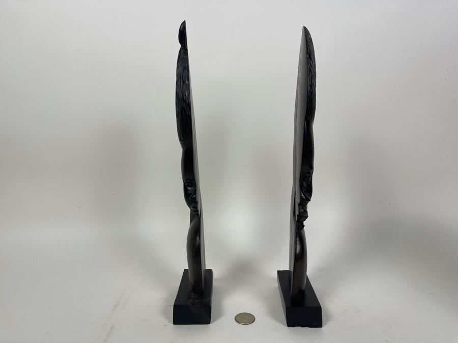 JUST ADDED - Pair Of Ironwood Carved African Sculptures Of Man And Woman 4W X 1.75D X 14H [Photo 7]