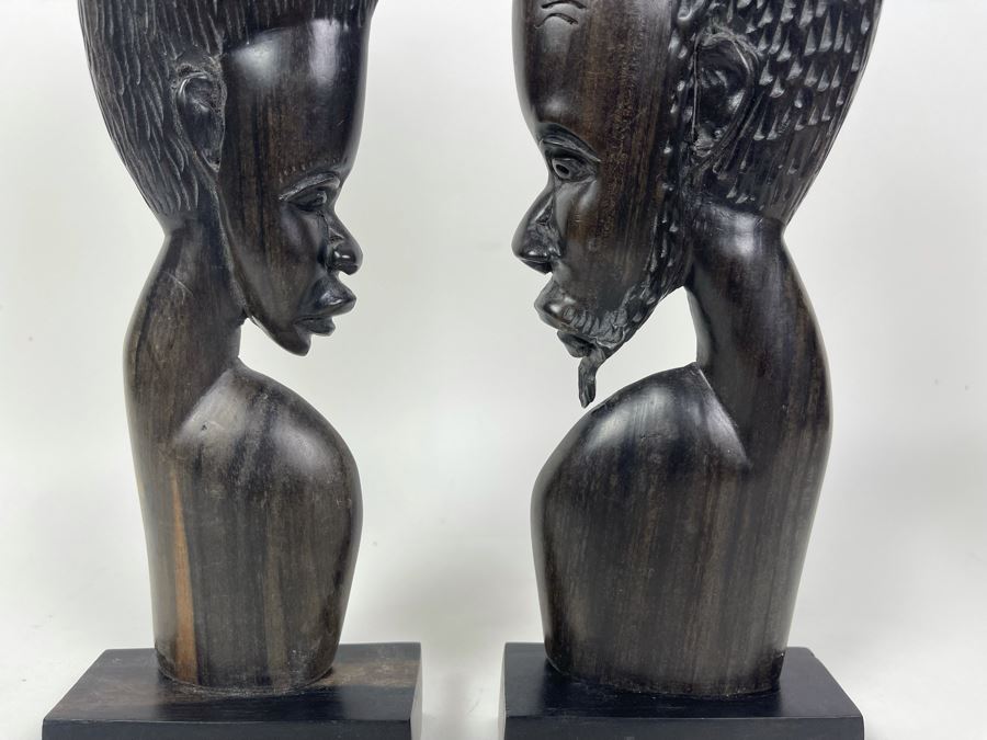 JUST ADDED - Pair Of Ironwood Carved African Sculptures Of Man And Woman 4W X 1.75D X 14H [Photo 4]