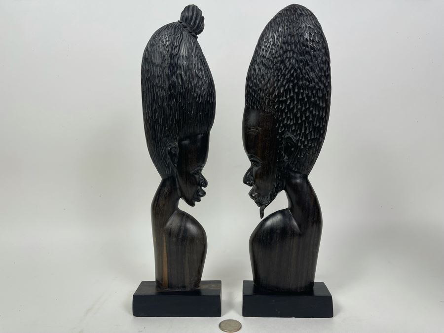 JUST ADDED - Pair Of Ironwood Carved African Sculptures Of Man And Woman 4W X 1.75D X 14H [Photo 2]