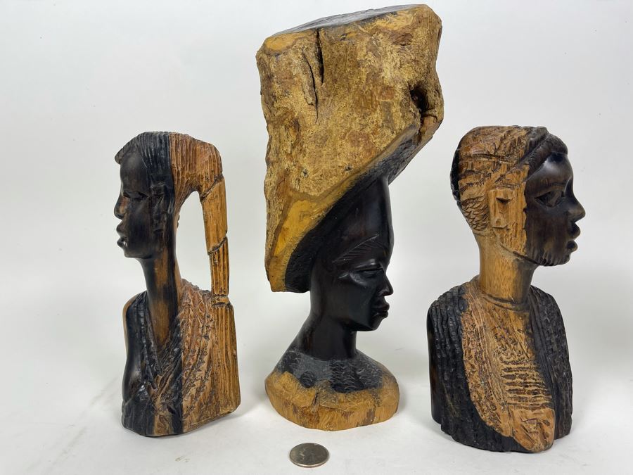 JUST ADDED - Collection Of Hand Carved South African Wooden Figures - Tallest Is 11H