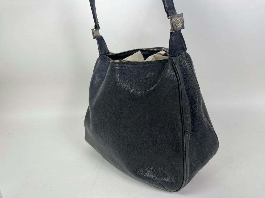 JUST ADDED - Gianni Versace Couture Black Leather Handbag (Top Zipper Slides But Won't Properly Close)