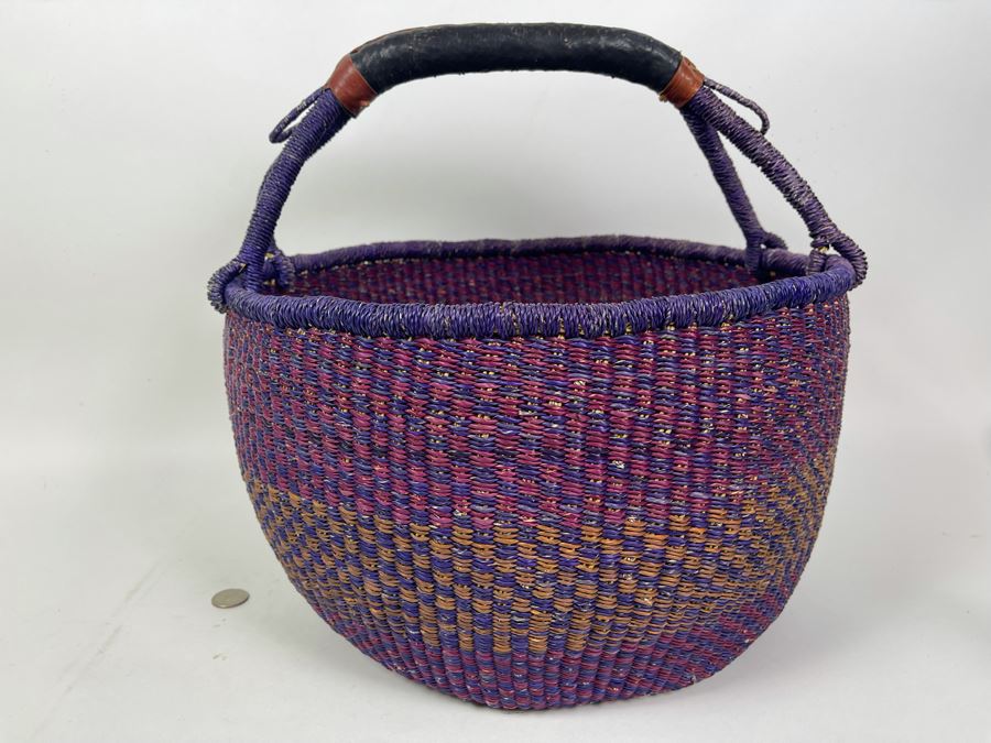 Large Alaffia Market Basket Handwoven African Grass Basket 16 X 15