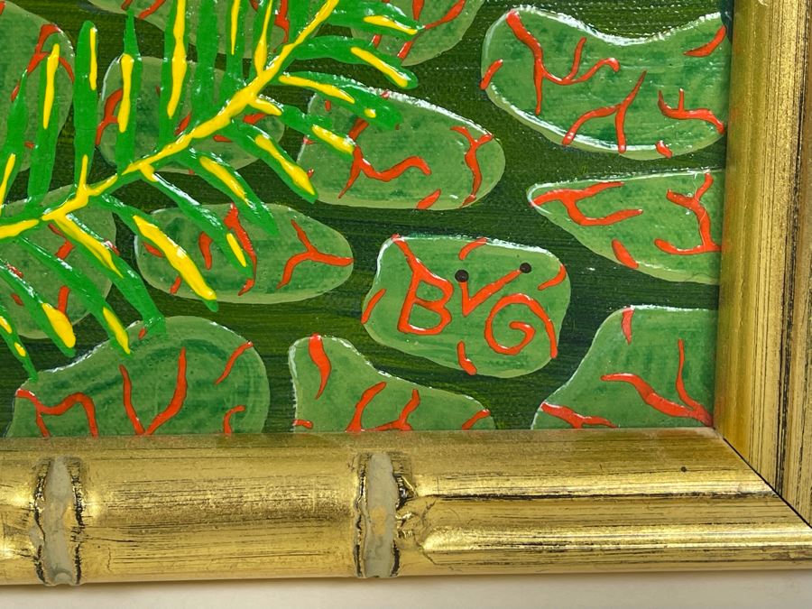 JUST ADDED - Original Framed Folk Art Tiger Painting Signed B G 20 X 16 [Photo 5]