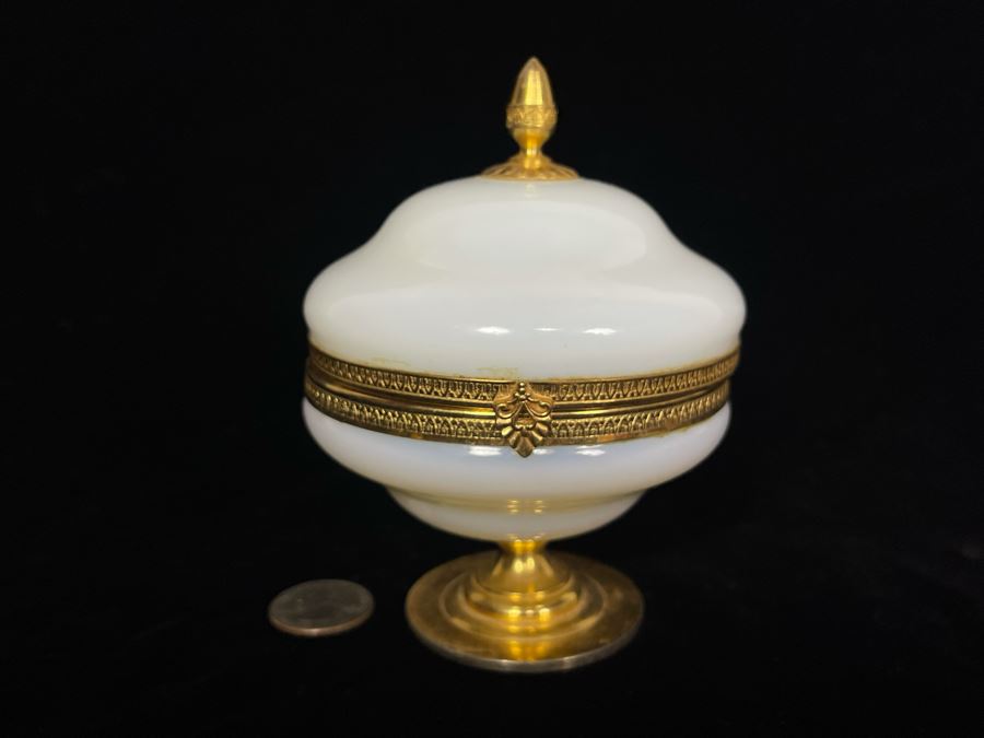Vintage French Opaline Gilt Bronze Footed Dresser Jar Estimate $500-$600 4W X 5H [Photo 4]