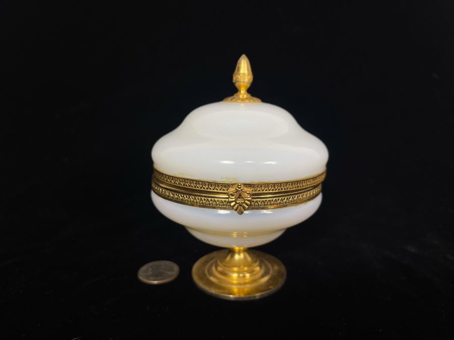 Vintage French Opaline Gilt Bronze Footed Dresser Jar Estimate $500-$600 4W X 5H [Photo 3]