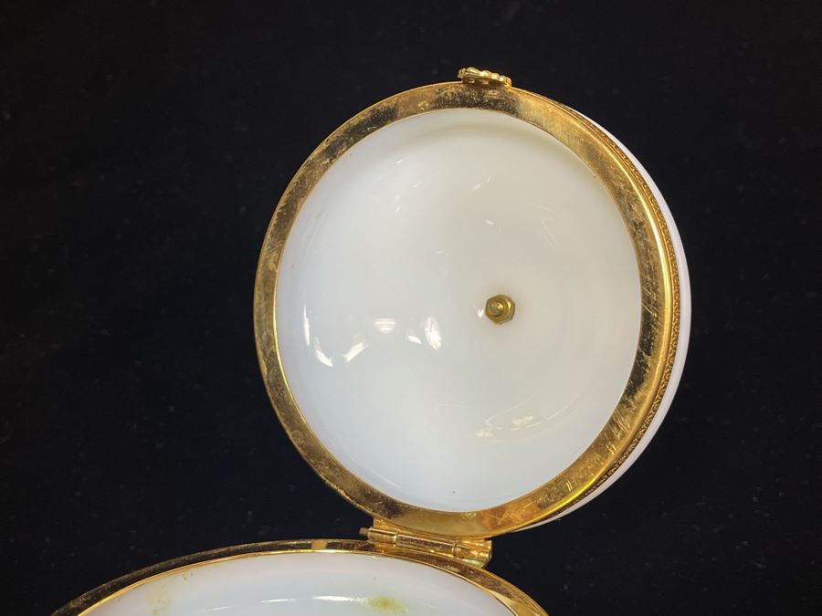 Vintage French Opaline Gilt Bronze Footed Dresser Jar Estimate $500-$600 4W X 5H [Photo 9]