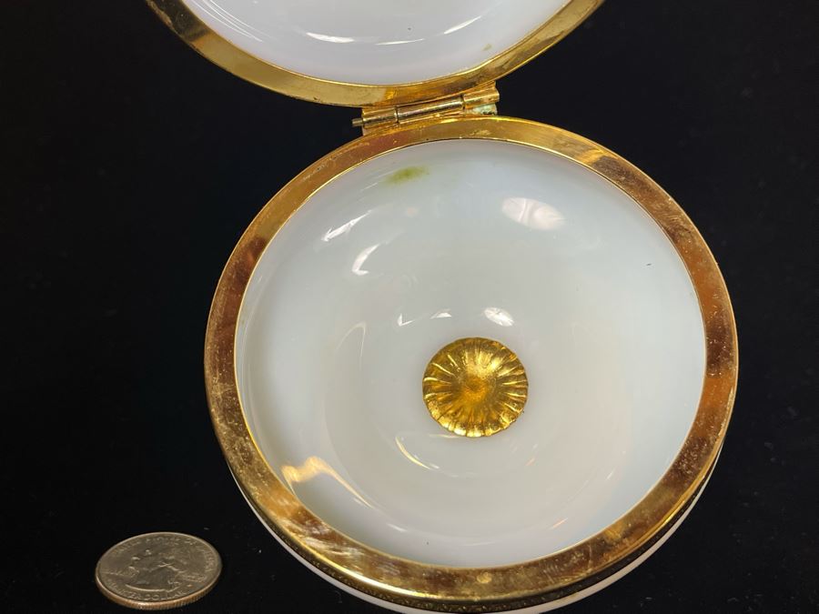 Vintage French Opaline Gilt Bronze Footed Dresser Jar Estimate $500-$600 4W X 5H [Photo 10]