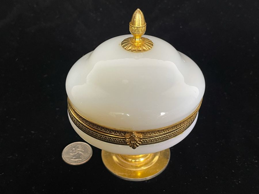 Vintage French Opaline Gilt Bronze Footed Dresser Jar Estimate $500-$600 4W X 5H [Photo 5]