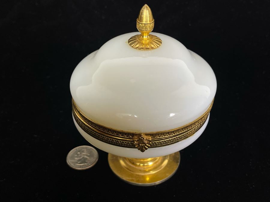 Vintage French Opaline Gilt Bronze Footed Dresser Jar Estimate $500-$600 4W X 5H [Photo 6]
