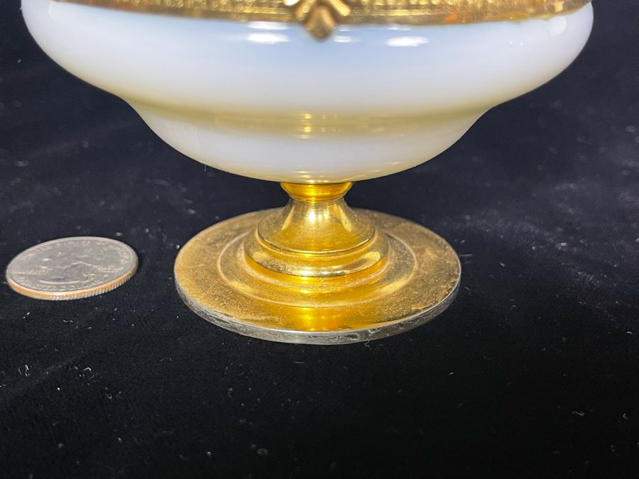 Vintage French Opaline Gilt Bronze Footed Dresser Jar Estimate $500-$600 4W X 5H [Photo 8]