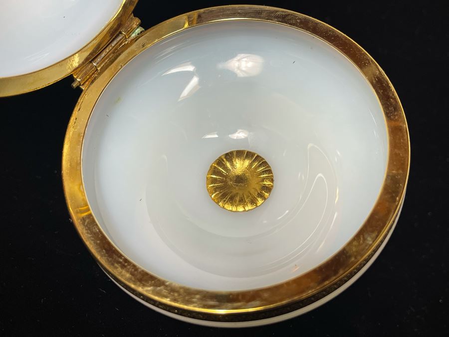 Vintage French Opaline Gilt Bronze Footed Dresser Jar Estimate $500-$600 4W X 5H [Photo 11]