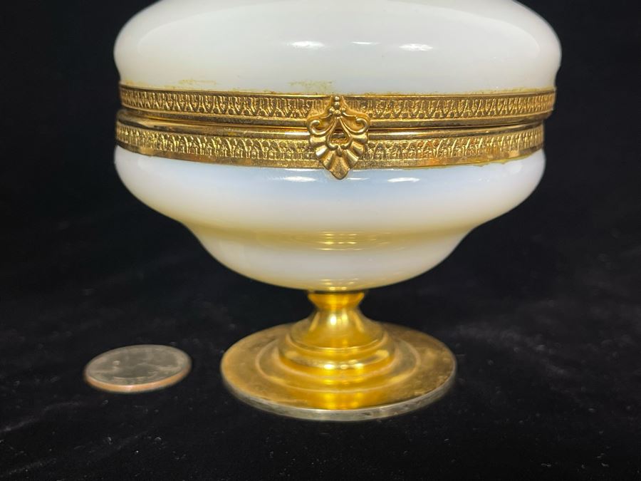 Vintage French Opaline Gilt Bronze Footed Dresser Jar Estimate $500-$600 4W X 5H [Photo 7]