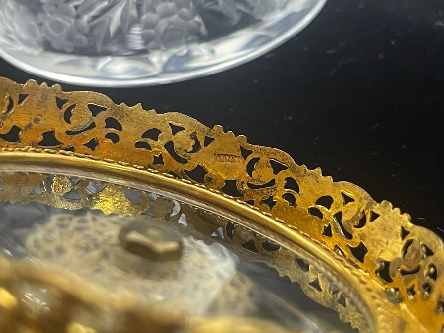 Vintage Austria Victorian Etched Glass Jar With Seed Pearls And Blue Enamel Gilt Bronze 3.25W Estimate $600-$700 [Photo 15]