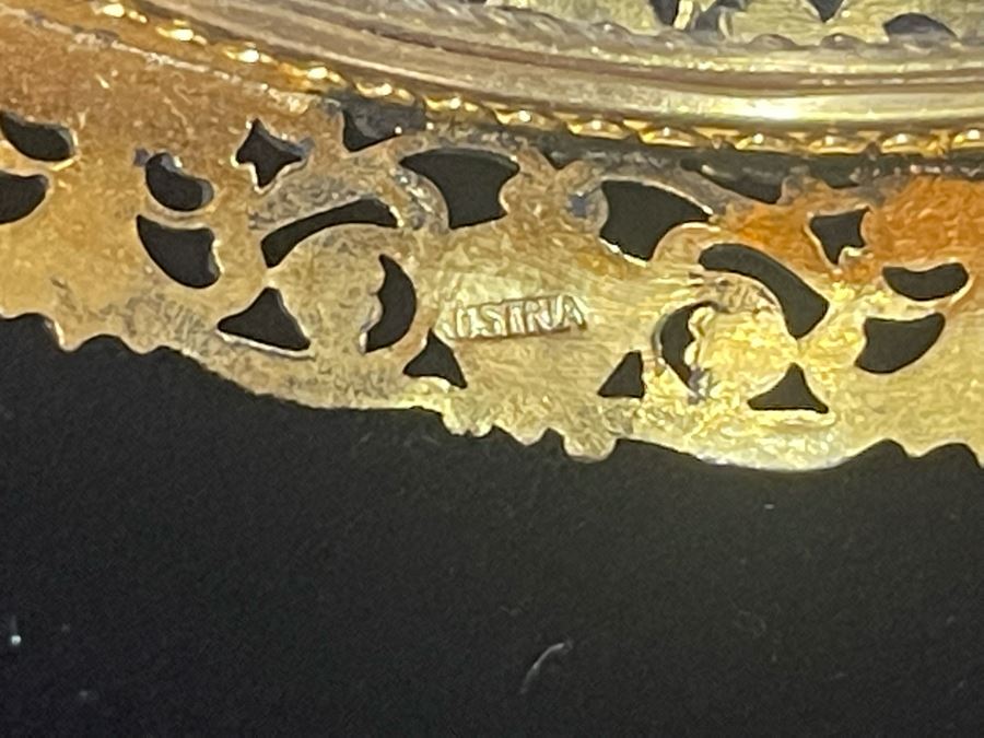 Vintage Austria Victorian Etched Glass Jar With Seed Pearls And Blue Enamel Gilt Bronze 3.25W Estimate $600-$700 [Photo 16]