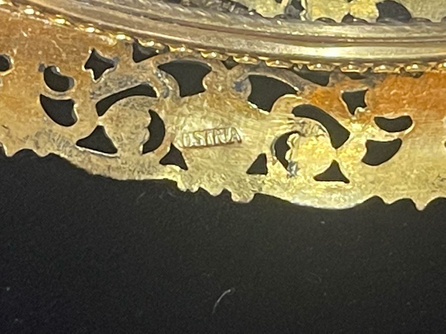 Vintage Austria Victorian Etched Glass Jar With Seed Pearls And Blue Enamel Gilt Bronze 3.25W Estimate $600-$700 [Photo 17]