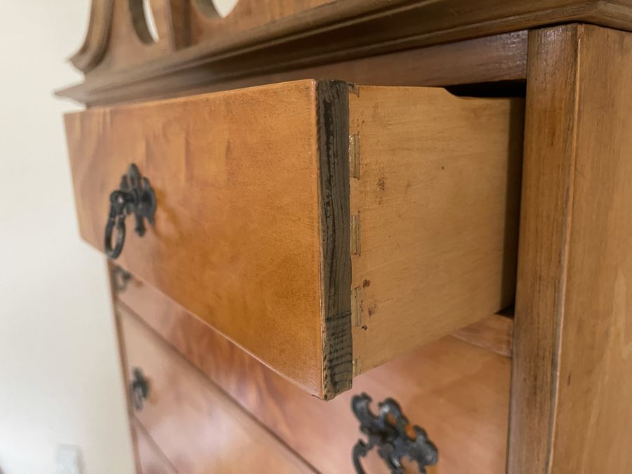 Chippendale Style Small Highboy Dresser (Back Foot Of Leg Is Chipped) 30W X 19D X 65H [Photo 5]