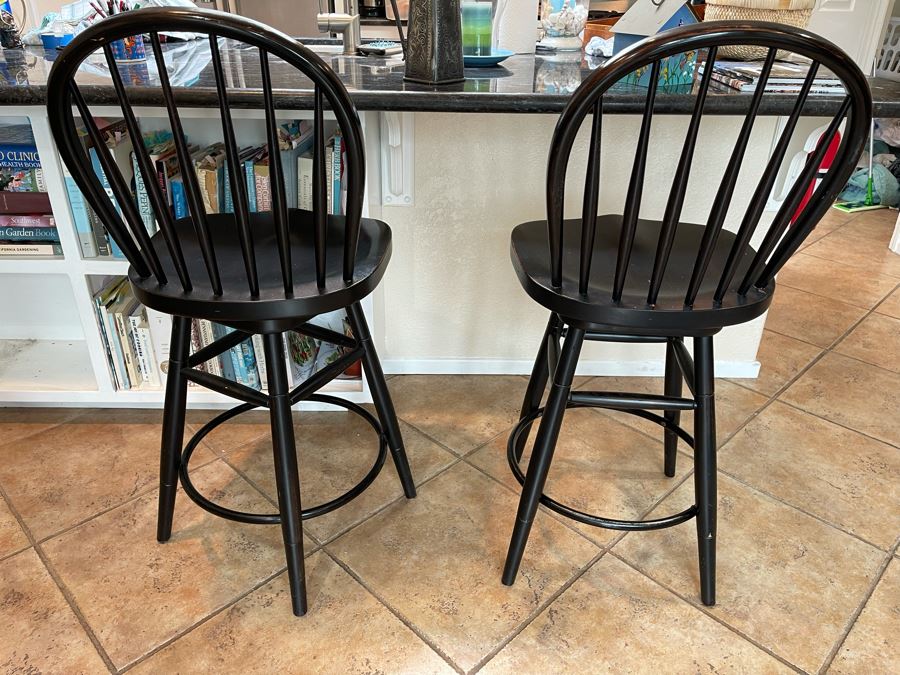 Pair Of Ethan Allen Wooden Swivel Barstools (Seat Is 26H) [Photo 2]