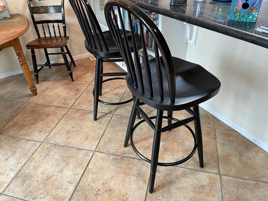 Pair Of Ethan Allen Wooden Swivel Barstools (Seat Is 26H) [Photo 3]