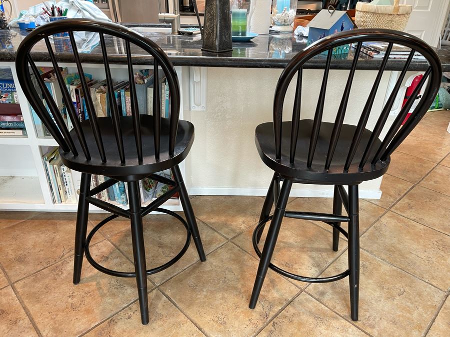 Pair Of Ethan Allen Wooden Swivel Barstools (Seat Is 26H) [Photo 1]