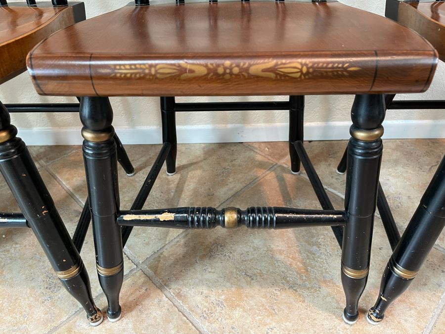 Set Of Four Signed L. Hitchcock Black And Gold Stenciled Chairs [Photo 8]