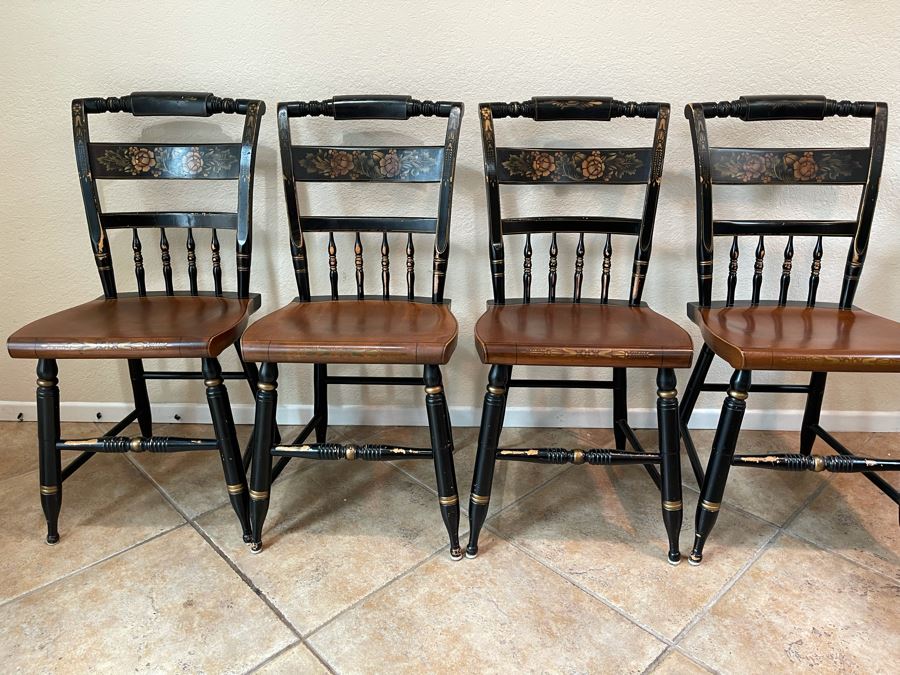Set Of Four Signed L. Hitchcock Black And Gold Stenciled Chairs [Photo 4]