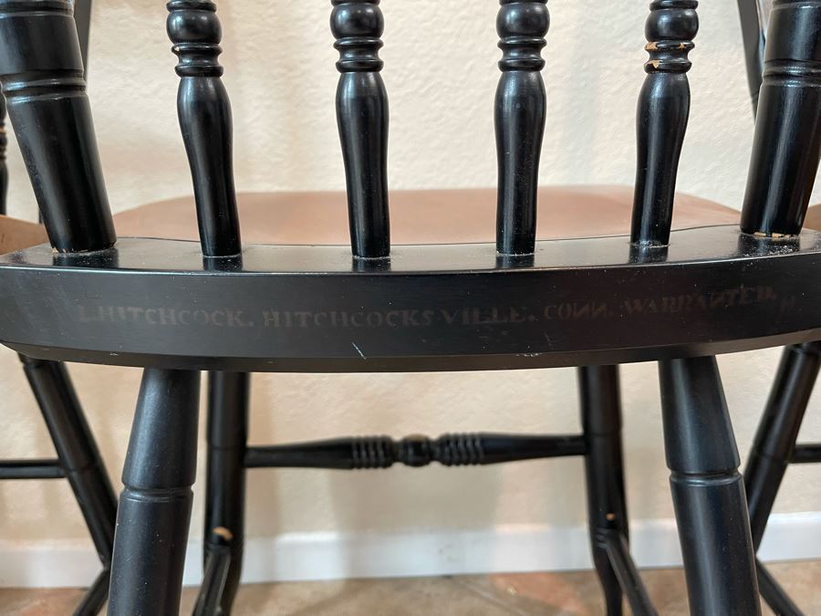 Set Of Four Signed L. Hitchcock Black And Gold Stenciled Chairs