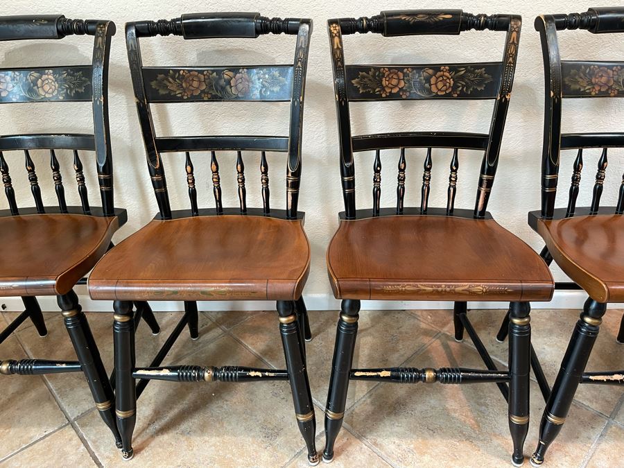 Set Of Four Signed L. Hitchcock Black And Gold Stenciled Chairs [Photo 5]