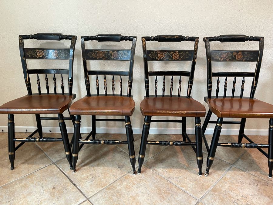 Set Of Four Signed L. Hitchcock Black And Gold Stenciled Chairs [Photo 3]