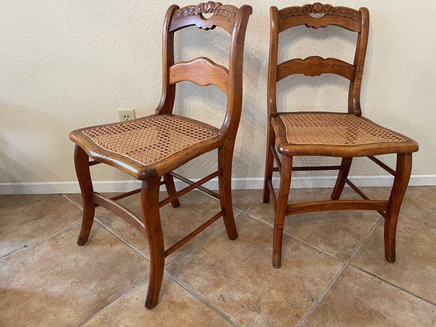Pair Of Vintage Cane Seat Chairs [Photo 5]