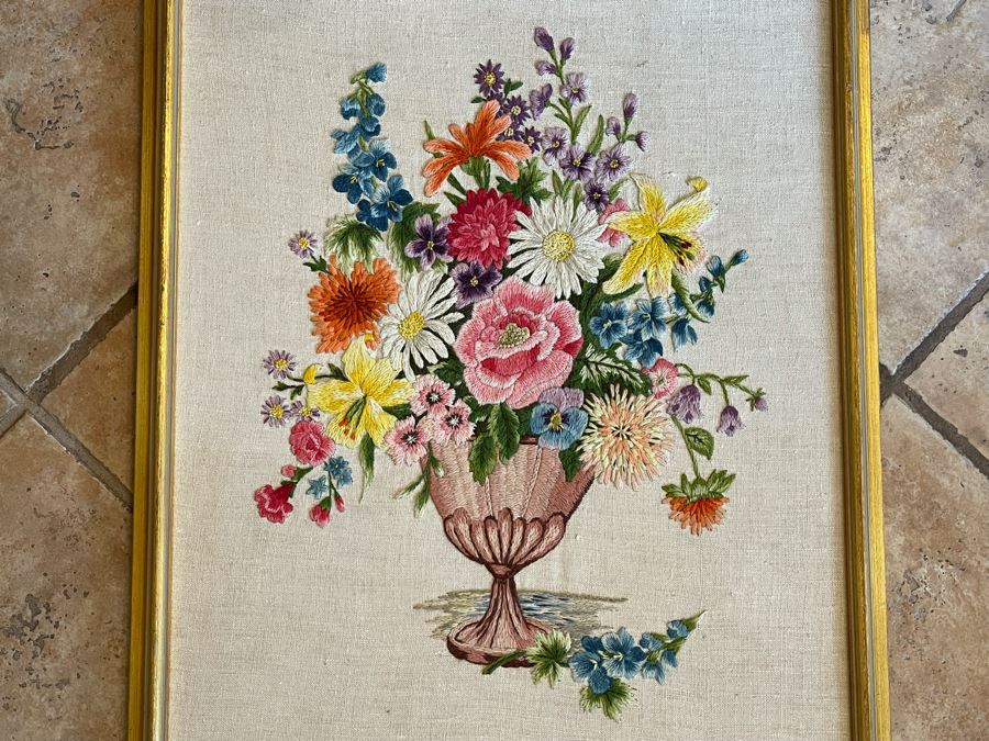 Framed Vintage Still Life Needlepoint Embroidery 20 X 24 [Photo 3]