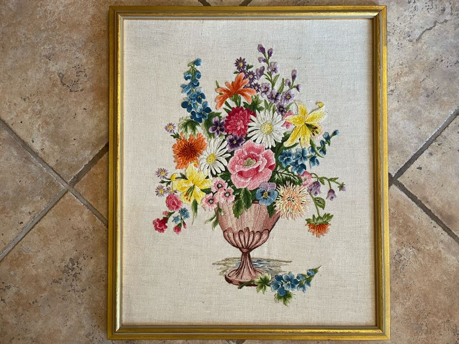 Framed Vintage Still Life Needlepoint Embroidery 20 X 24 [Photo 1]