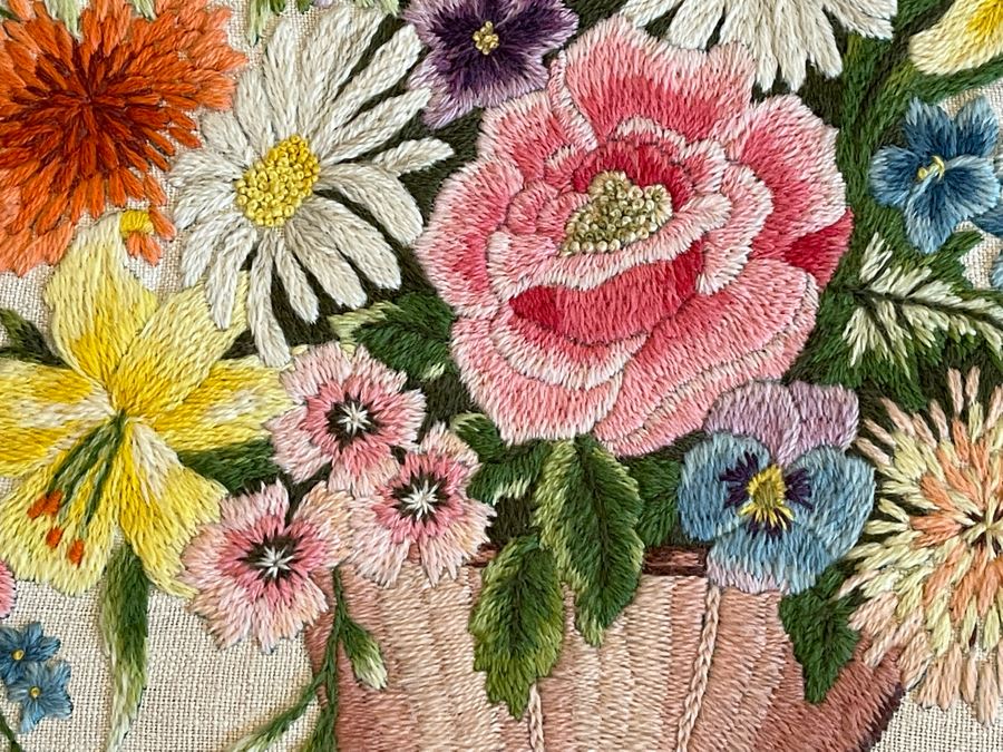 Framed Vintage Still Life Needlepoint Embroidery 20 X 24 [Photo 5]