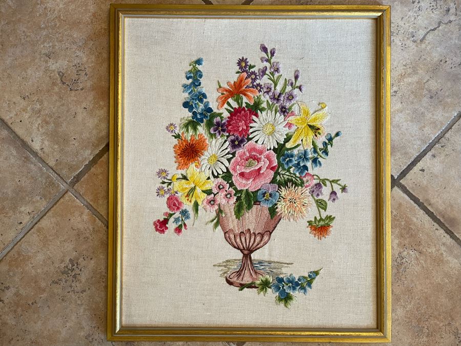 Framed Vintage Still Life Needlepoint Embroidery 20 X 24 [Photo 2]