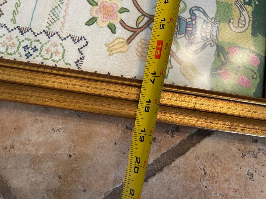 Framed Vintage Sampler Needlepoint Embroidery 18 X 25 [Photo 11]