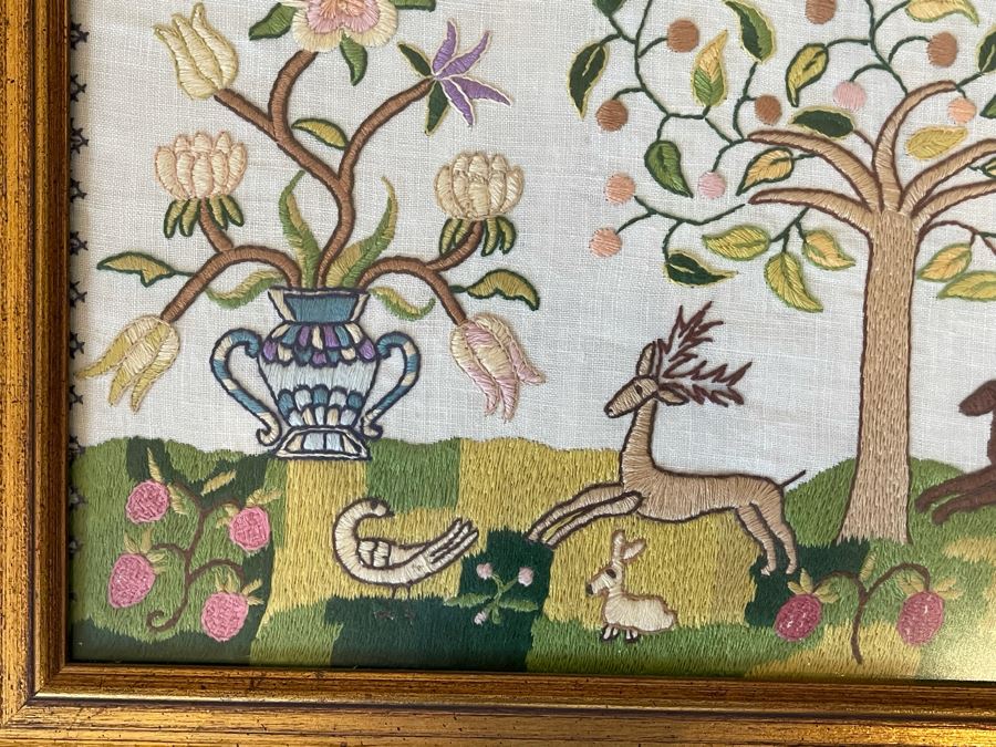 Framed Vintage Sampler Needlepoint Embroidery 18 X 25 [Photo 7]