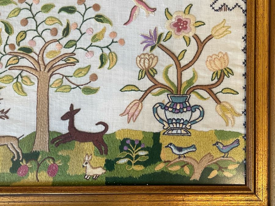 Framed Vintage Sampler Needlepoint Embroidery 18 X 25 [Photo 9]