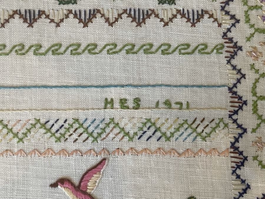 Framed Vintage Sampler Needlepoint Embroidery 18 X 25 [Photo 10]