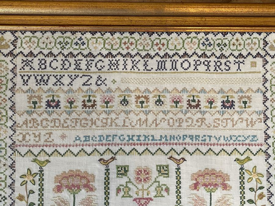 Framed Vintage Sampler Needlepoint Embroidery 18 X 25 [Photo 5]