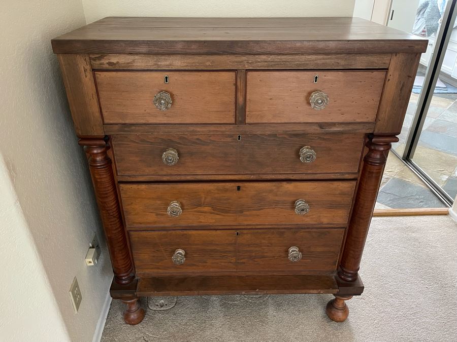 Vintage Wooden 5-Drawer Lockable Chest Of Drawers Dresser 40W X 23D X 47H [Photo 3]