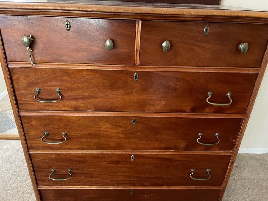 Vintage Wooden Lockable 6-Drawer Chest Of Drawers Dresser 42W X 24D X 50H [Photo 7]