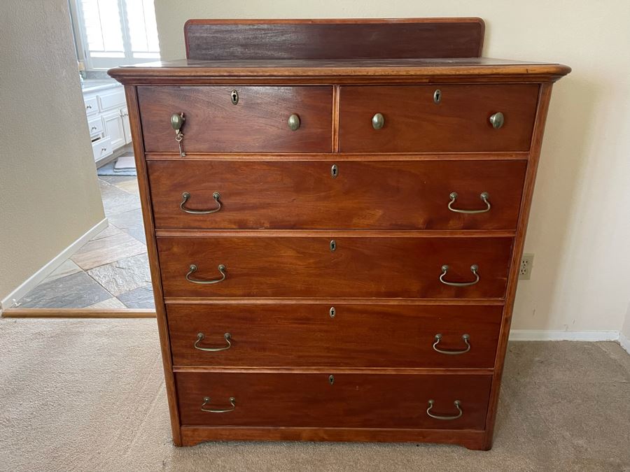 Vintage Wooden Lockable 6-Drawer Chest Of Drawers Dresser 42W X 24D X 50H [Photo 2]
