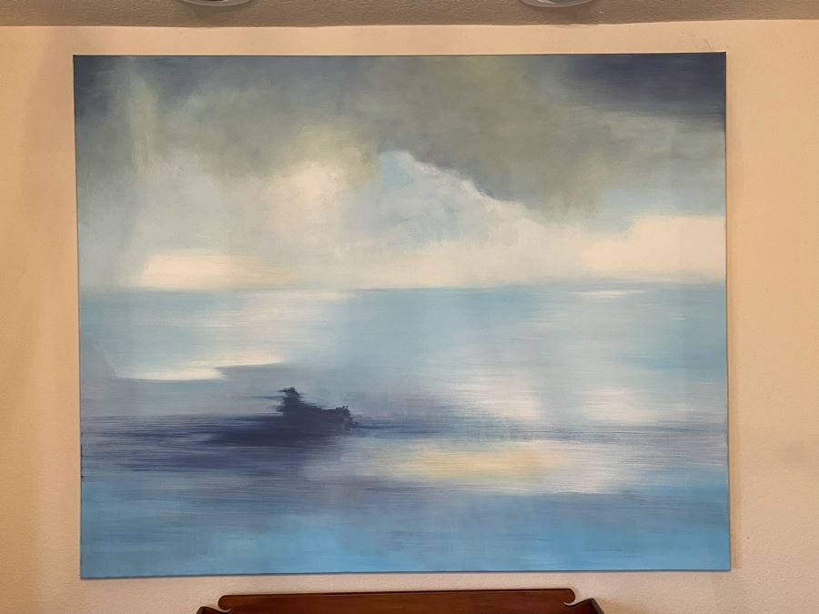 Large Abstract Blue Ocean With Clouds Canvas Painting 5'W X 4'H [Photo 2]