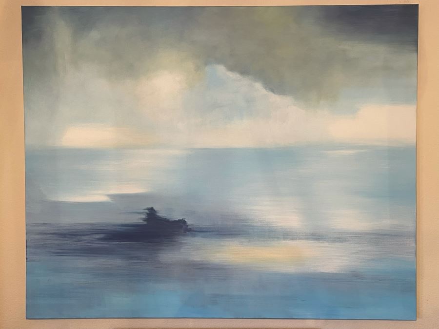 Large Abstract Blue Ocean With Clouds Canvas Painting 5'W X 4'H [Photo 3]