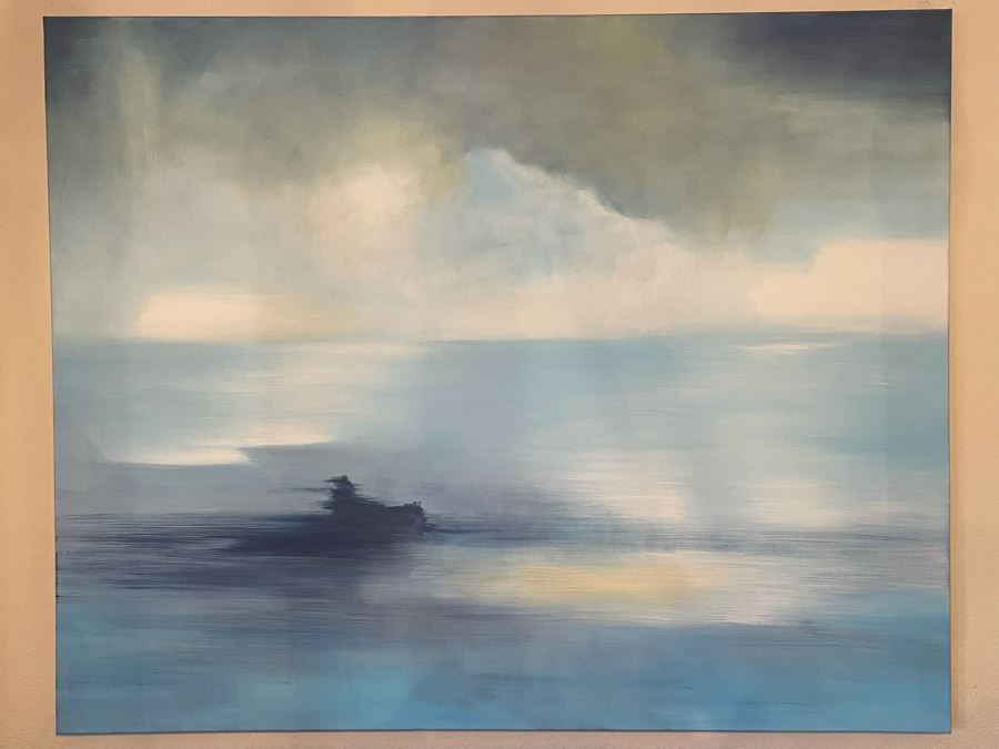 Large Abstract Blue Ocean With Clouds Canvas Painting 5'W X 4'H [Photo 4]